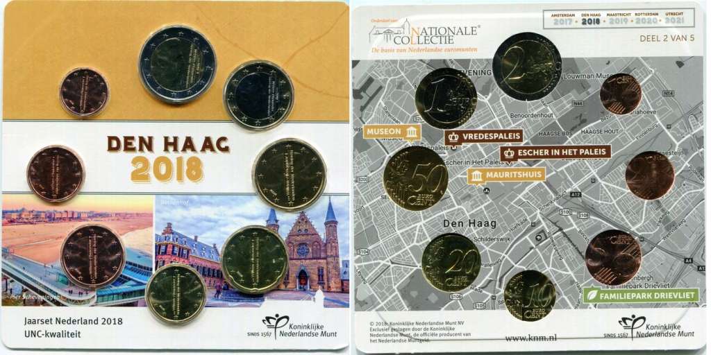 (2018, 8 монет) Набор монет Нидерланды (Голландия) 2021 год &quot;Гаага&quot;  Буклет